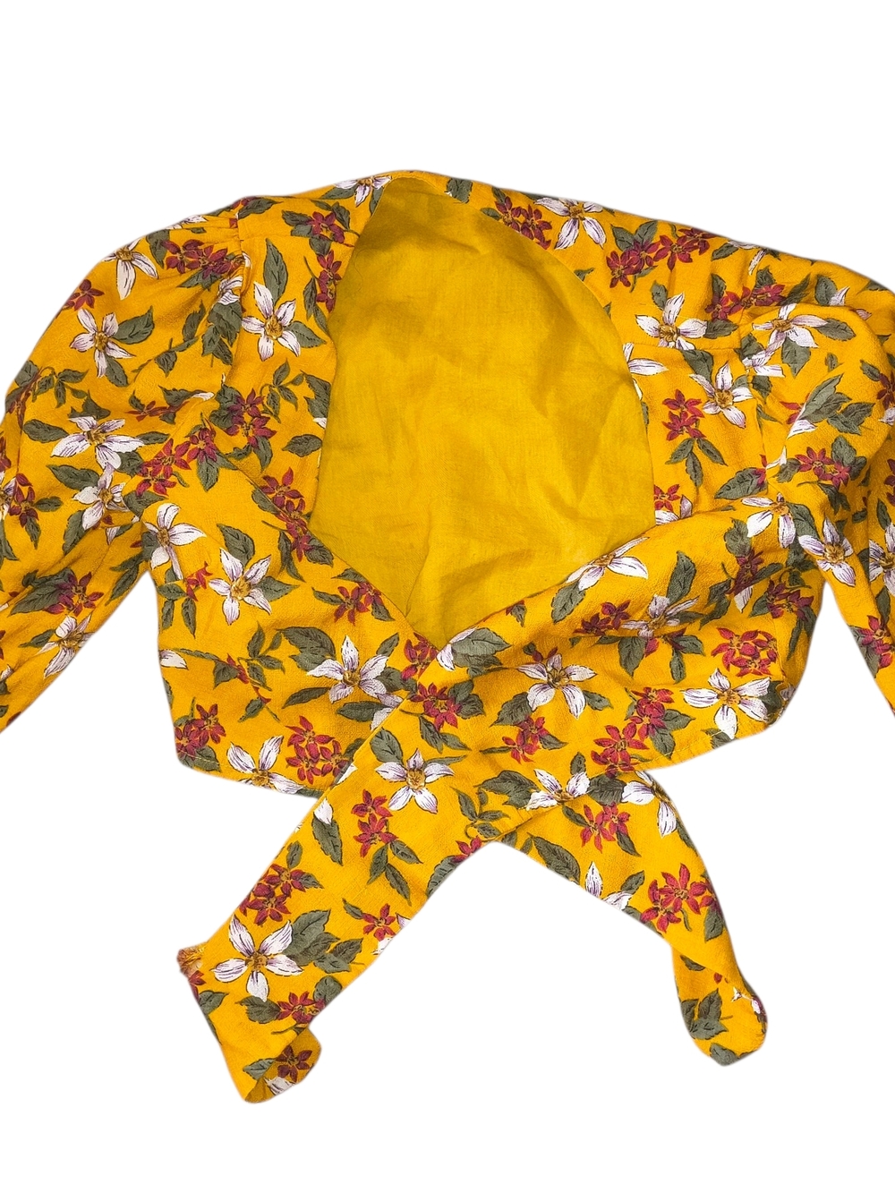 Yellow Floral Tie-Front Crop Top